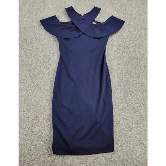 RACHEL Rachel Roy Womens Jolie Dress 0 Navy Cold Shoulder Frill Ruffle Sheath - Picture 1 of 15